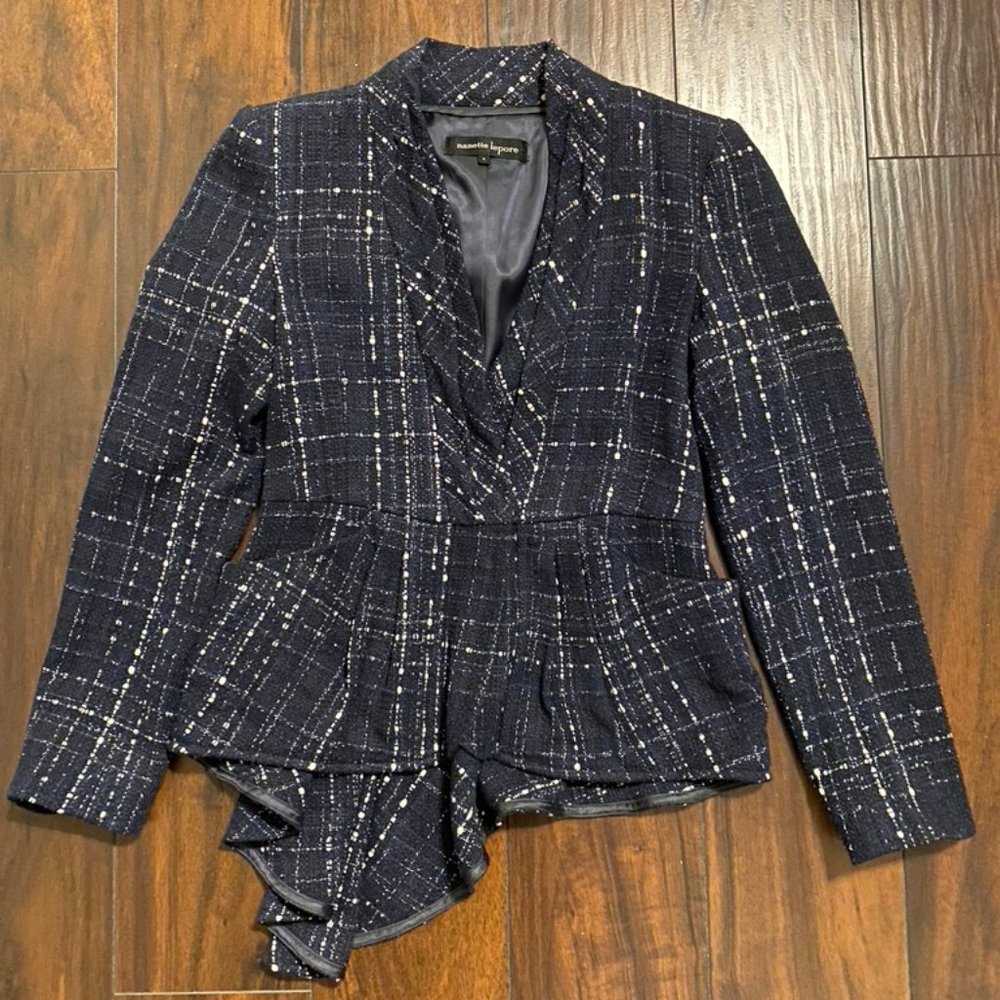 Long Sleeve Jacket with Asymmetric Peplum Hem in Black